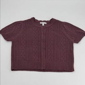 Pointelle Button Front Knit Sweater